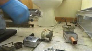 copper fin baseboard replaced in bathroom rotted out from pee